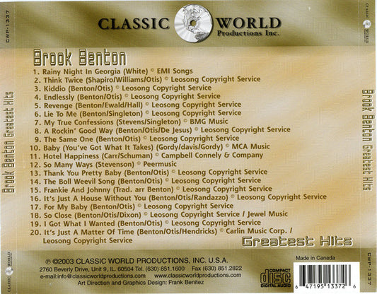 Brook Benton : Greatest Hits (CD, Comp)