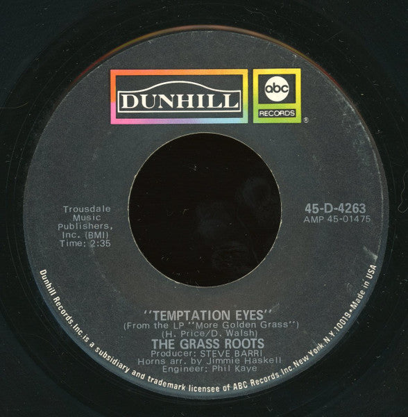 The Grass Roots : Temptation Eyes / Keepin Me Down (7", Single)