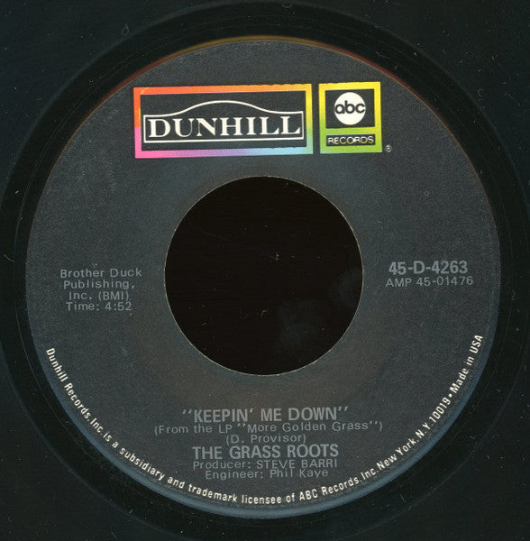 The Grass Roots : Temptation Eyes / Keepin Me Down (7", Single)