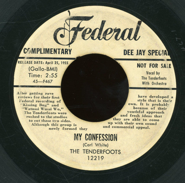 The Tenderfoots : My Confession / Save Me Some Kisses (7", Promo)