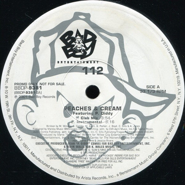 112 : Peaches & Cream (Featuring P. Diddy) (12", Promo)