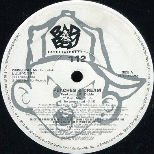 112 : Peaches & Cream (Featuring P. Diddy) (12", Promo)