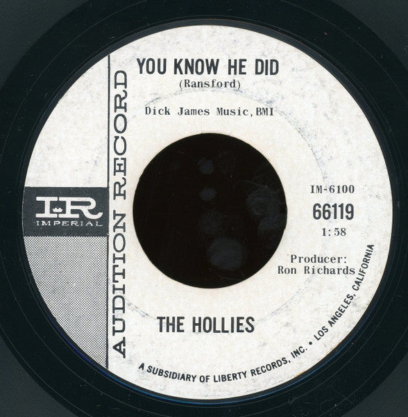 The Hollies : I'm Alive (7", Promo, Styrene)
