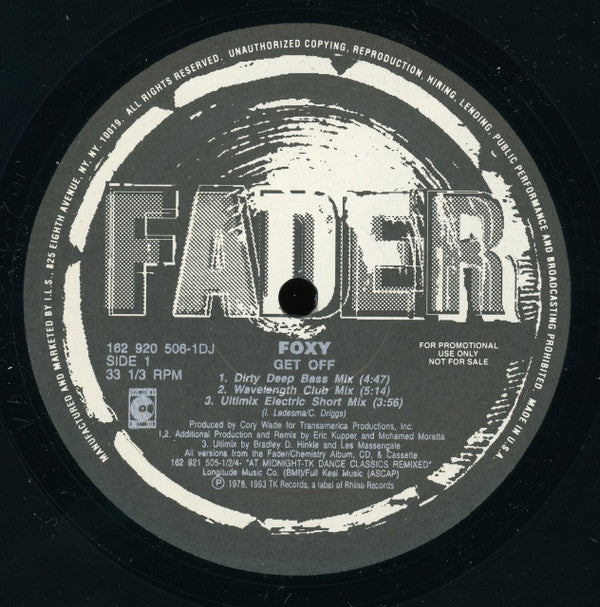 Foxy / Peter Brown (2) : Get Off / Dance With Me (12", Maxi, Promo)
