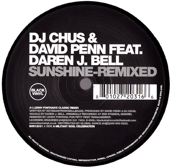 DJ Chus & David Penn Feat. Daren James Bell : Sunshine Remixed (12")