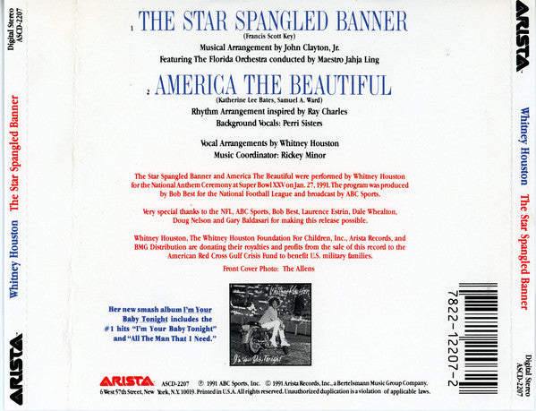 Whitney Houston : The Star Spangled Banner (CD, Single)