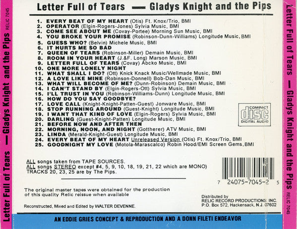 Gladys Knight And The Pips : Letter Full Of Tears (CD, Comp)
