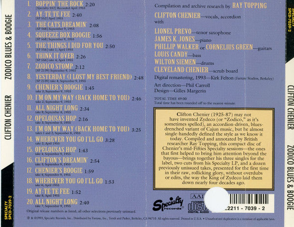 Clifton Chenier : Zodico Blues & Boogie (CD, Comp, Promo, RM)