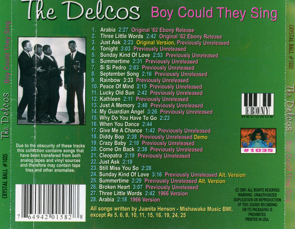 The Delcos : Boy Could They Sing (CD, Mono)
