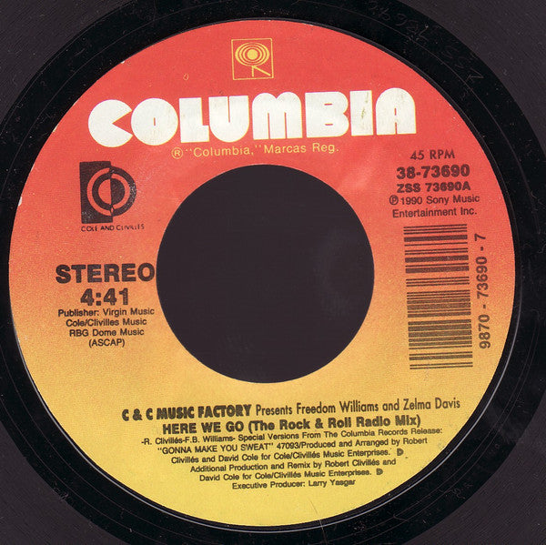 C + C Music Factory : Here We Go (7", Single, Styrene)