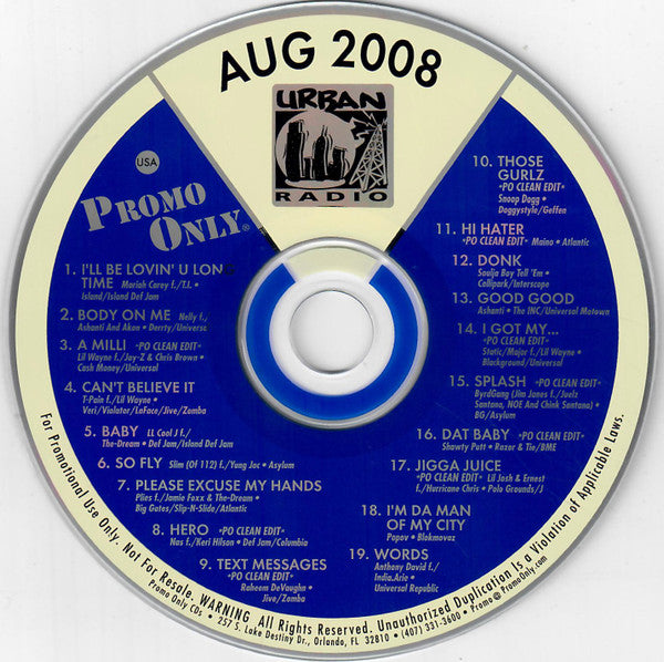Various : Promo Only Urban Radio: August 2008 (CD, Comp, Promo)