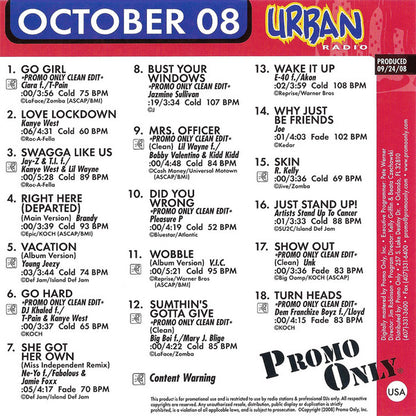 Various : Promo Only Urban Radio: October 2008 (CD, Comp, Promo)