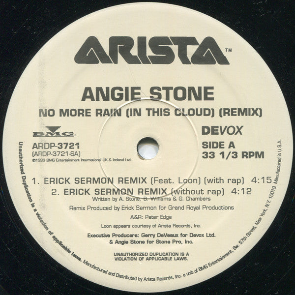 Angie Stone : No More Rain (In This Cloud) (Remix) (12", Single, Promo)