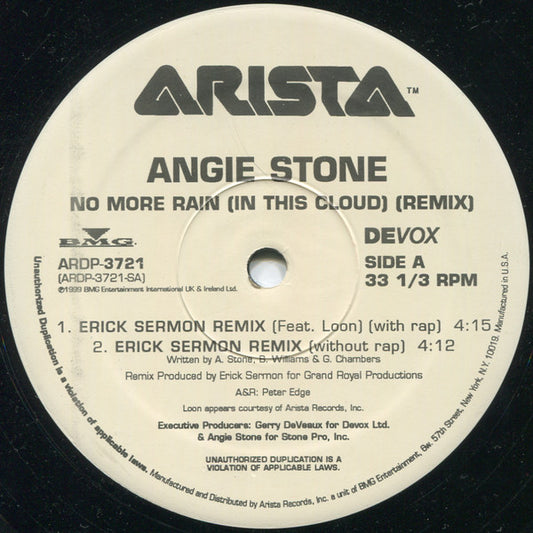 Angie Stone : No More Rain (In This Cloud) (Remix) (12", Single, Promo)