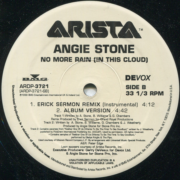 Angie Stone : No More Rain (In This Cloud) (Remix) (12", Single, Promo)