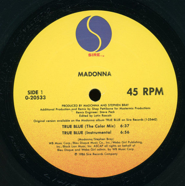 Madonna : True Blue (12", Maxi, All)