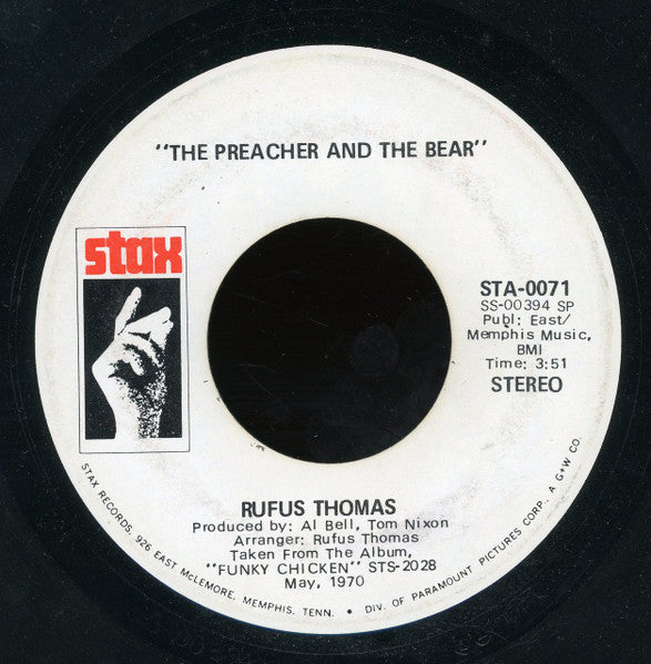 Rufus Thomas : The Preacher And The Bear (7", Promo, SP)