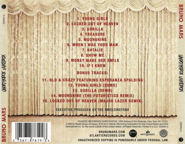 Bruno Mars : Unorthodox Jukebox (CD, Album, PA )
