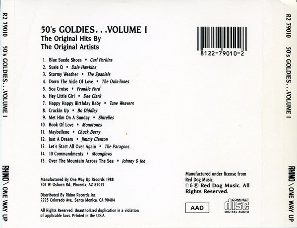 Various : 50's Goldies Volume I - The Original Hits By The Original Artists (CD, Comp)