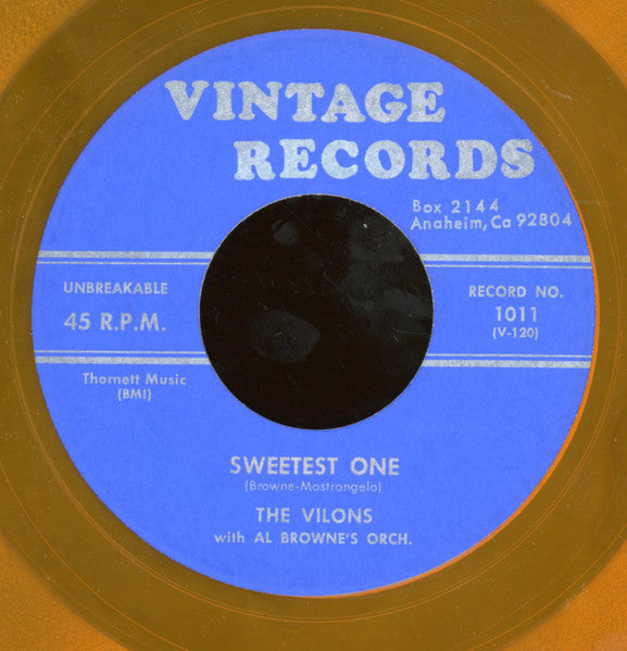 The Vilons With Al Browne And His Orchestra : Sweetest One / Tears On My Pillow (7", Single, Yel)