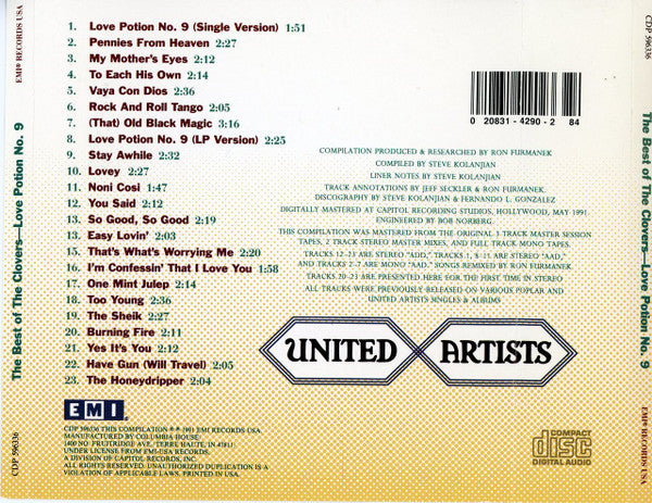 The Clovers : The Best Of The Clovers (Love Potion No. 9) (CD, Comp, Club)