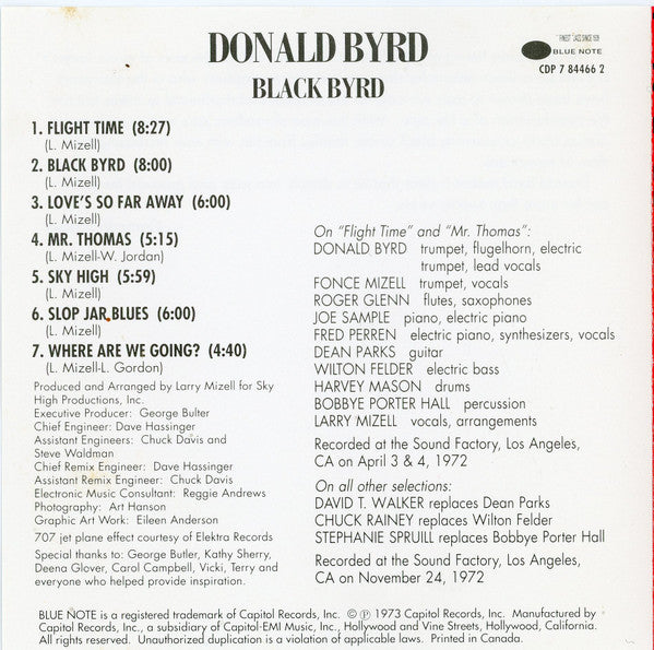 Donald Byrd : Black Byrd (CD, Album, RE, EMI)