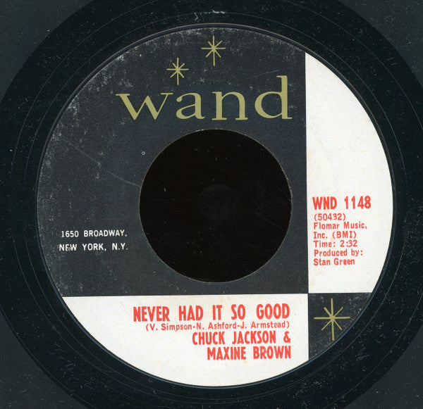 Chuck Jackson & Maxine Brown : Hold On I'm Coming / Never Had It So Good (7", Styrene, Ter)