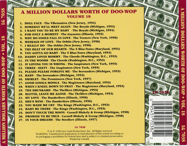 Various : A Million Dollars Worth Of Doo-Wop Volume 18 (CD, Comp)