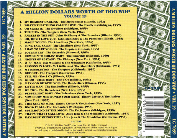 Various : A Million Dollars Worth Of Doo-Wop Volume 19 (CD, Comp)