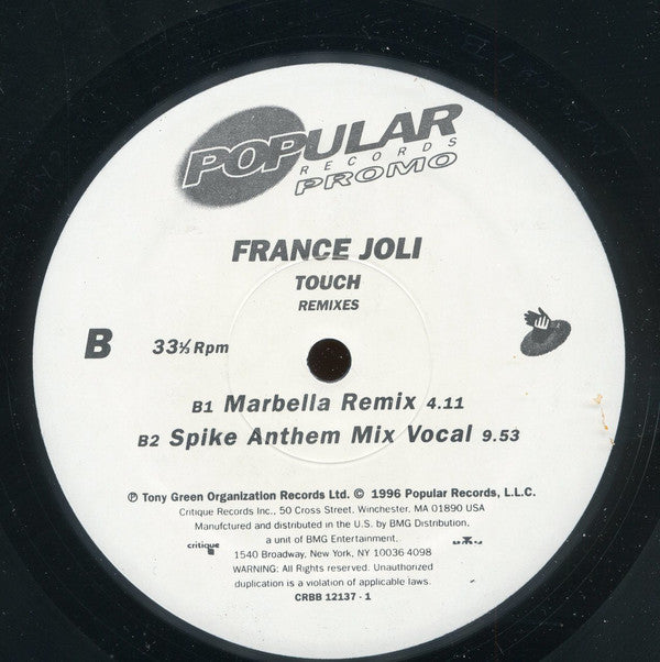 France Joli : Touch (Remixes) (12", Promo)