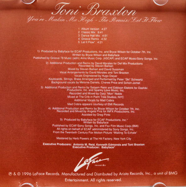 Toni Braxton : You're Makin Me High (Remix) / Let It Flow (CD, Maxi)