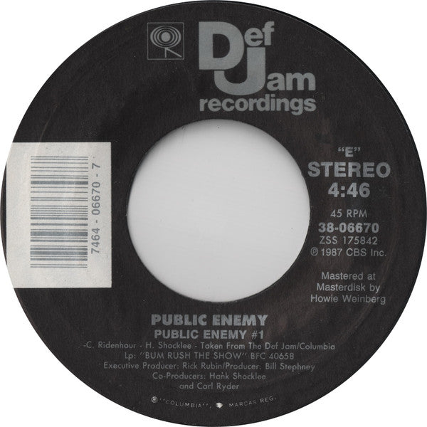 Public Enemy : Public Enemy #1 (7", Single, Styrene)