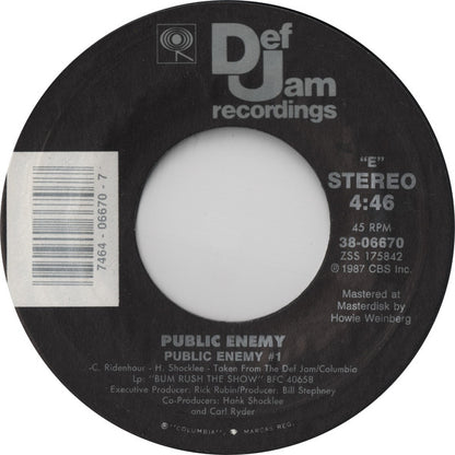 Public Enemy : Public Enemy #1 (7", Single, Styrene)