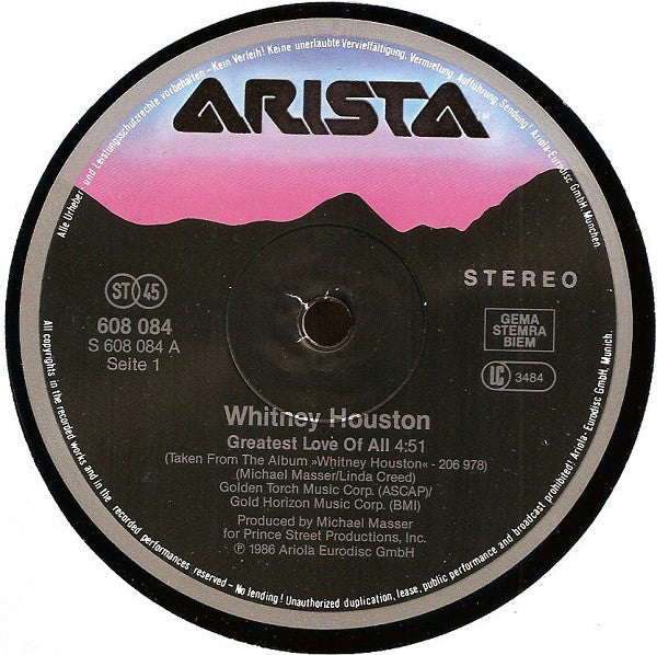 Whitney Houston : Greatest Love Of All (12", Maxi)
