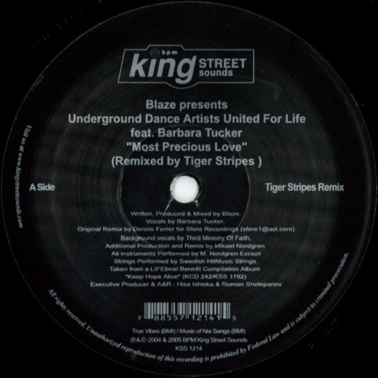 Blaze Presents Underground Dance Artists United For Life Feat. Barbara Tucker : Most Precious Love (12")