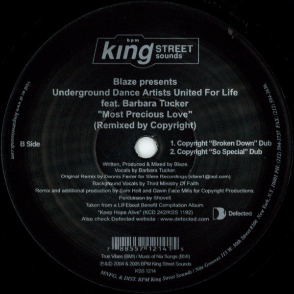Blaze Presents Underground Dance Artists United For Life Feat. Barbara Tucker : Most Precious Love (12")