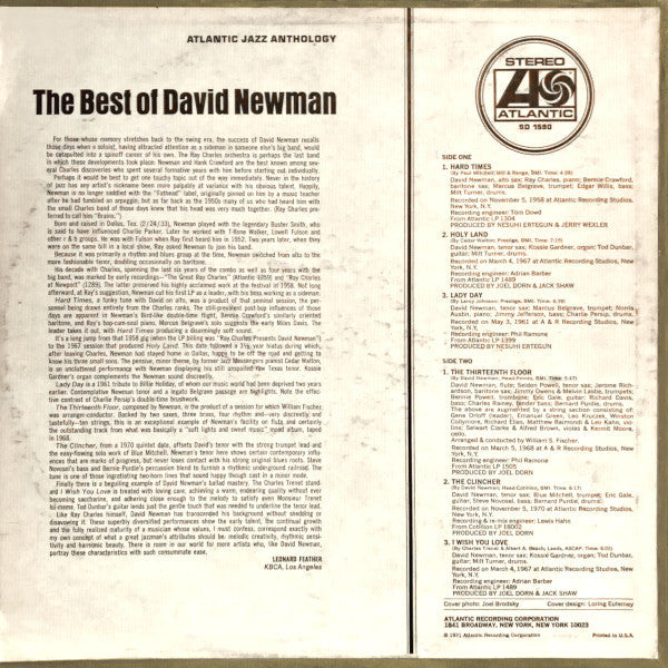 David "Fathead" Newman : The Best Of David Newman (LP, Comp, RI )