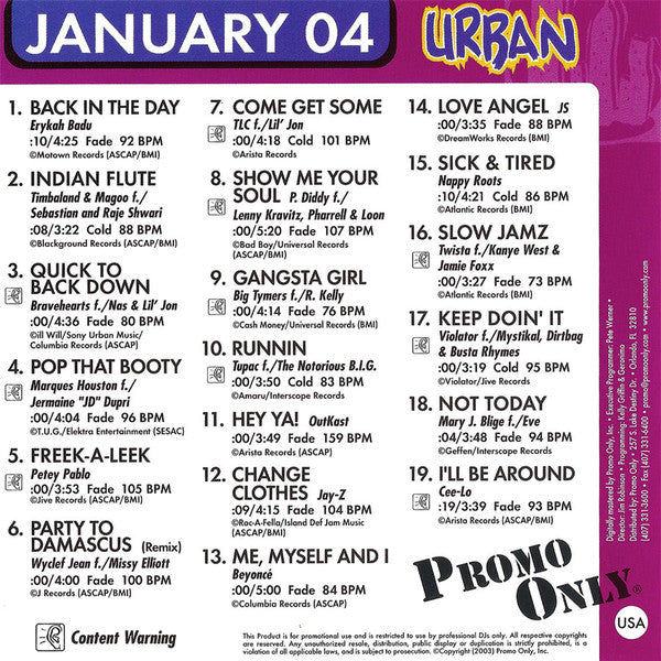 Various : Promo Only Urban Radio: January 2004 (CD, Comp, Promo)