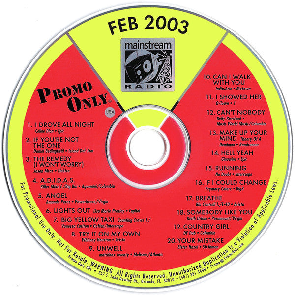 Various : Promo Only Mainstream Radio: Feb 2003 (CD, Comp, Promo)