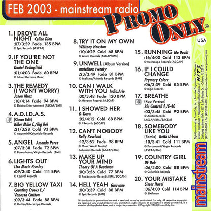 Various : Promo Only Mainstream Radio: Feb 2003 (CD, Comp, Promo)