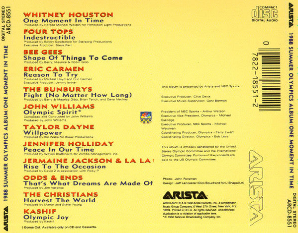 Various : 1988 Summer Olympics Album (One Moment In Time) (CD, Album, RP)
