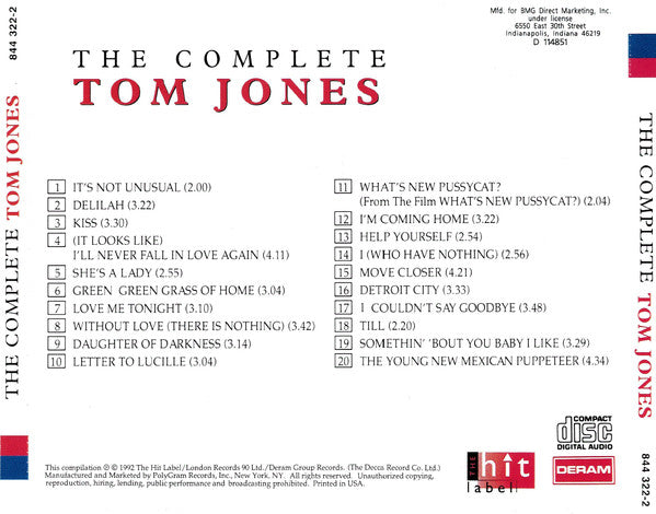 Tom Jones : The Complete Tom Jones (CD, Comp, Club)