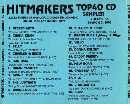 Various : Hitmakers Top 40 CD Sampler Volume 82 March 5, 1993 (CD, Promo, Smplr)