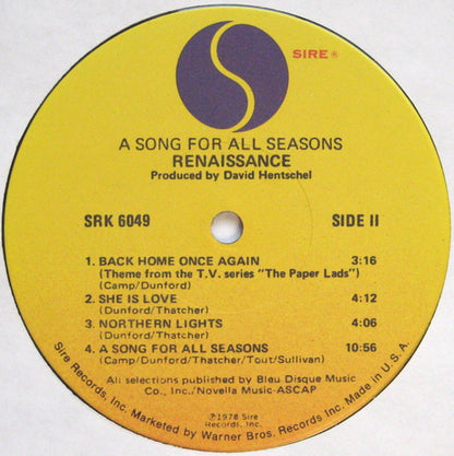 Renaissance (4) : A Song For All Seasons (LP, Album, Jac)