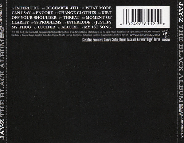 Jay-Z : The Black Album (CD, Album, RE)