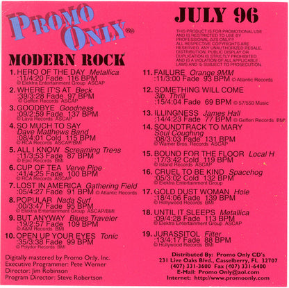 Various : Promo Only Modern Rock July 96 (CD, Comp, Promo)