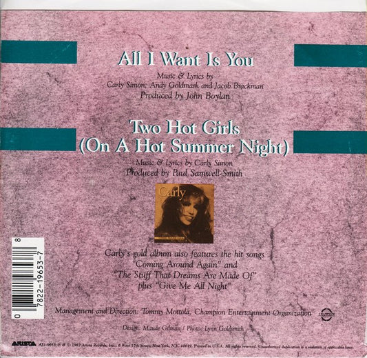 Carly Simon : All I Want Is You (7", Single, Styrene)