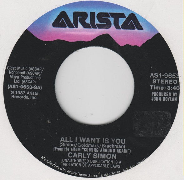Carly Simon : All I Want Is You (7", Single, Styrene)