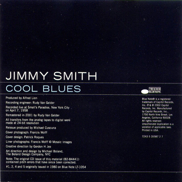 Jimmy Smith : Cool Blues (CD, Album, Mono, RE, RM)
