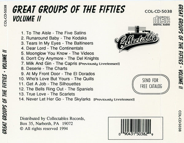Various : Great Groups Of The Fifties Volume II (CD, Album, Comp)